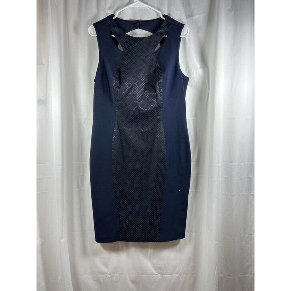 Cache Dresses & Skirts - Cache Dress Womens Sleeveless Blue Textured Sheath Open Back Date Night Sz 14